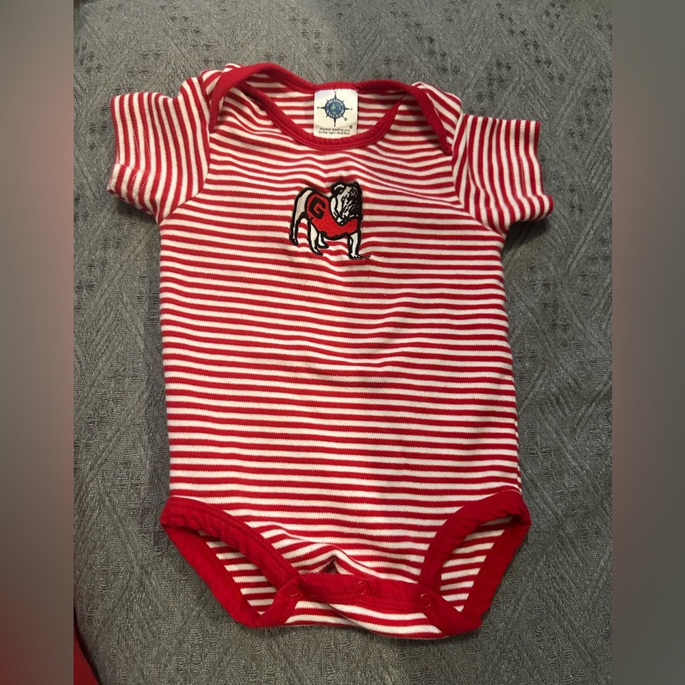 Georgia Bulldog Red and White Striped Kids Bodysuit